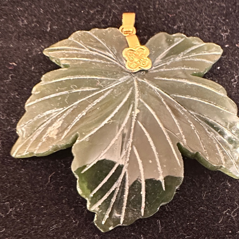 Artisan Green Leaf Jade Pendant with Gold Accent